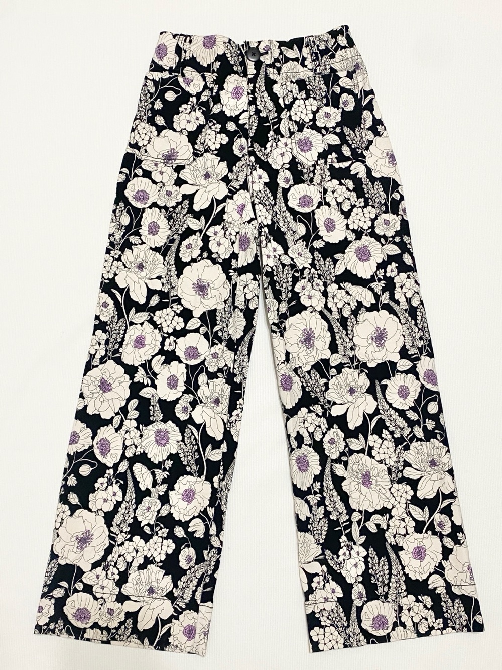 Anthropologie Maeve The Colette Pant Black Floral Print Magic Fabric Edition